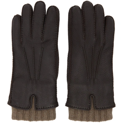 Shop Loro Piana Brown Leather & Baby Cashmere Stirling Gloves In H027 Very Dark Brown