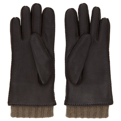 Shop Loro Piana Brown Leather & Baby Cashmere Stirling Gloves In H027 Very Dark Brown