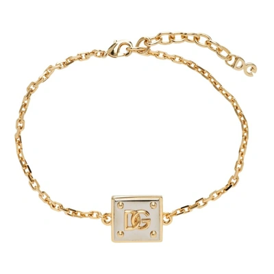 Shop Dolce & Gabbana Gold & Silver Logo Pendant Bracelet In 87562 Bicolore