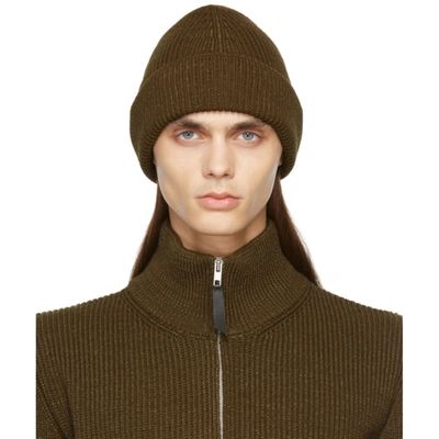 Ribbed Knitted Beanie In Green