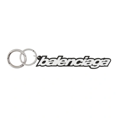 Shop Balenciaga Black & White Logo Keychain In 1090 Black/l White