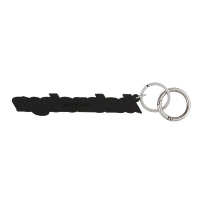 Shop Balenciaga Black & White Logo Keychain In 1090 Black/l White