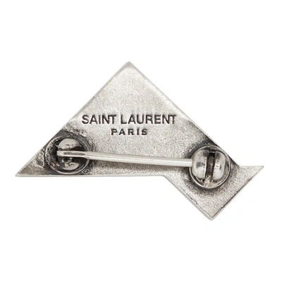 Shop Saint Laurent Silver & Black Geometric Brooch In 8110 Argent Oxyde/bl