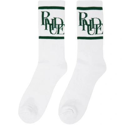 Shop Rhude White & Green Scramble Logo Sock In White/forest0499