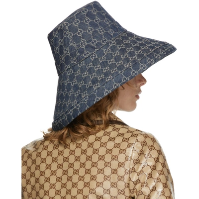 Shop Gucci Blue Eco-washed Denim Wide Brim Hat In Sky Blue