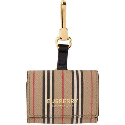 BURBERRY 驼色 ICON STRIPE E-CANVAS AIRPODS PRO 钥匙扣耳机盒