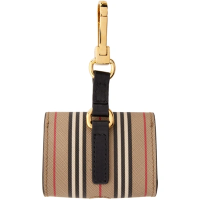 Shop Burberry Beige E-canvas Icon Stripe Airpods Pro Case Keychain In Archive Bei