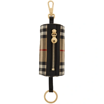 Shop Burberry Beige Vintage Check Barrel Bag Keychain In Archive Beige