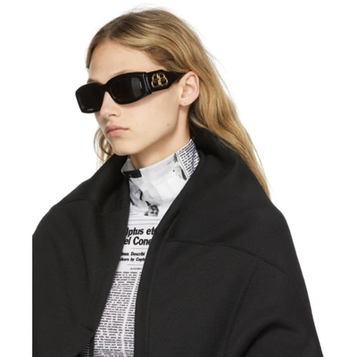 Shop Balenciaga Black Rectangular Sunglasses In 001 Black