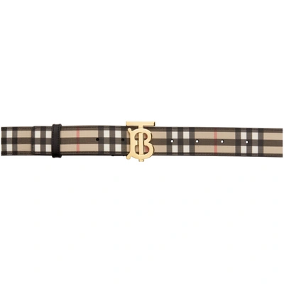 Shop Burberry Beige E-canvas Vintage Check Monogram Belt In Archive Bei