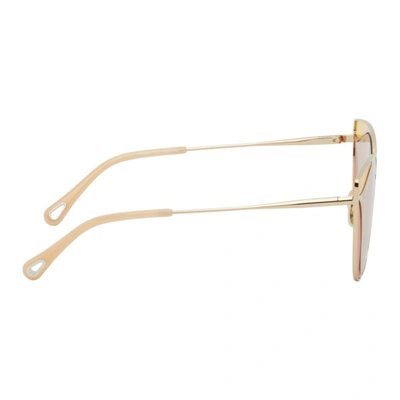 Shop Chloé Gold & Orange Gemma Geometric Tinted Inlays Sunglasses In 001 Gold/li
