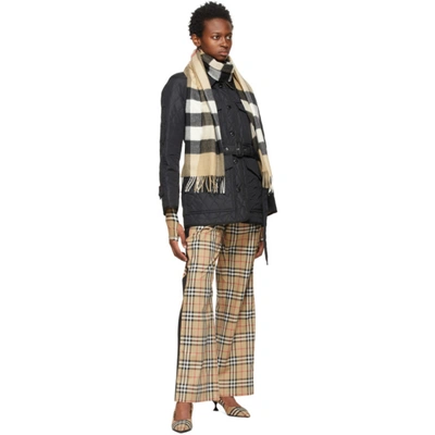 Shop Burberry Beige Cashmere Mega Check Scarf In Archive Bei