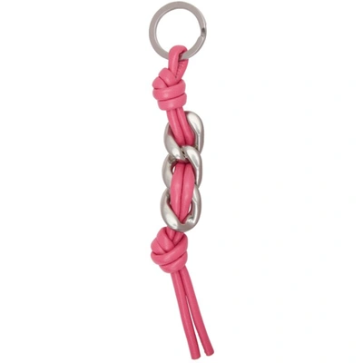 Shop Bottega Veneta Pink Curb Chain Keychain In 5618 Bon Bon Silver