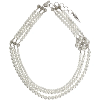 Shop Junya Watanabe White & Silver Pearl Stud Necklace In 1 Wh/silver