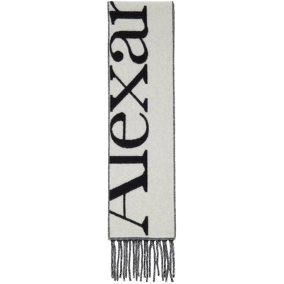 Shop Alexander Mcqueen Black Oversize Ribbon Scarf In 1078 Black/ivory