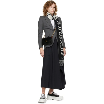 Shop Alexander Mcqueen Black Oversize Ribbon Scarf In 1078 Black/ivory