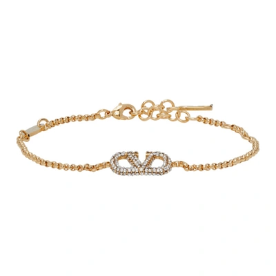 Shop Valentino Gold Vlogo Bracelet In Mh5 Gold/crystal