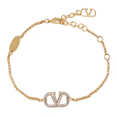 Shop Valentino Gold Vlogo Bracelet In Mh5 Gold/crystal