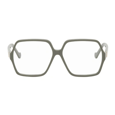 Shop Loewe Green Thin Pentagon Glasses In 093 Shiny Dusty Sage