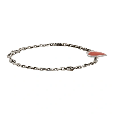 Shop Gucci Silver & Red Interlocking G Heart Bracelet In Silver/red