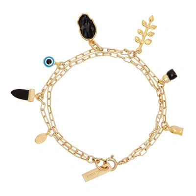 Shop Isabel Marant Gold & Black It's All Right Bracelet In 01bk Black