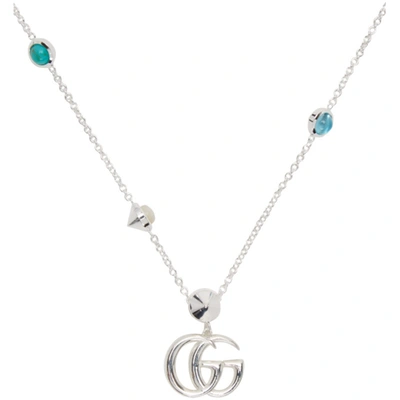 Shop Gucci Silver Pendant Double G Necklace In Silver/topaz