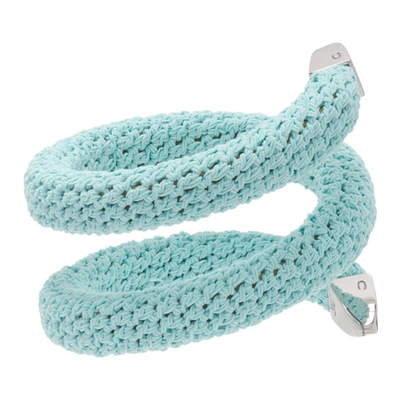 Shop Bottega Veneta Blue & Silver Crochet Bracelet In 4940 Bubble