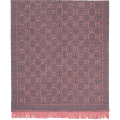 Shop Gucci Grey & Pink Jacquard Gg Scarf In 1272 Pink