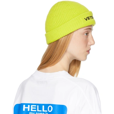 Shop Vetements Yellow Merino Wool Logo Beanie In Neon Yellow/black