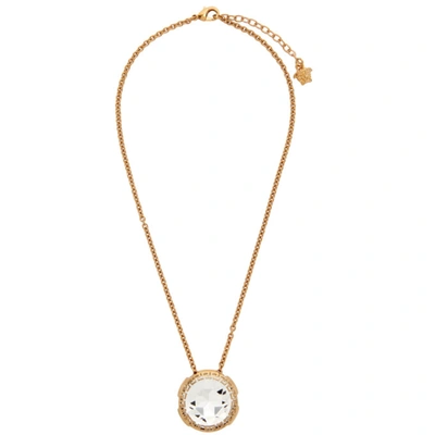 Shop Versace Gold Crystal Pendant Necklace In 4j090 Gold Crystal