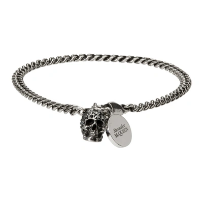 Shop Alexander Mcqueen Silver Skull Bracelet In 1177 0446