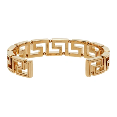 Shop Versace Gold Greca Cuff Bracelet In 3j000 Gold