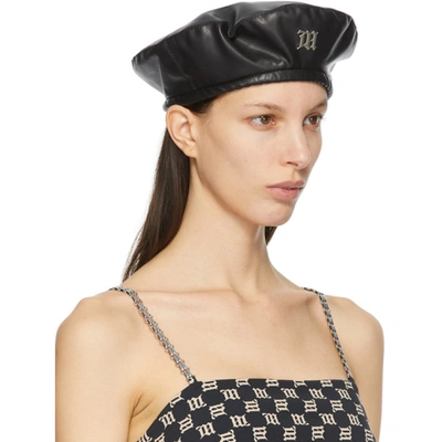 Shop Misbhv Black Vegan Leather Monogram Beret