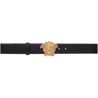 Shop Versace Black & Gold Medusa Palazzio Dia Crystal Belt In Kvo41 Black