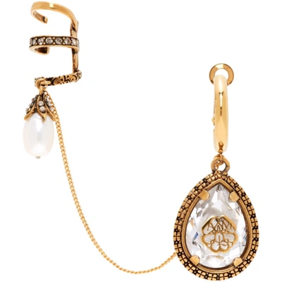 Shop Alexander Mcqueen Gold Charm Seal Droplet Earcuff & Earring In 0448 8150