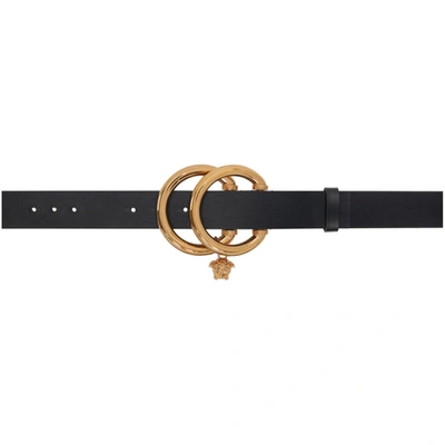 Shop Versace Black Double-ring Medusa Charm Belt In Kvo41 Black