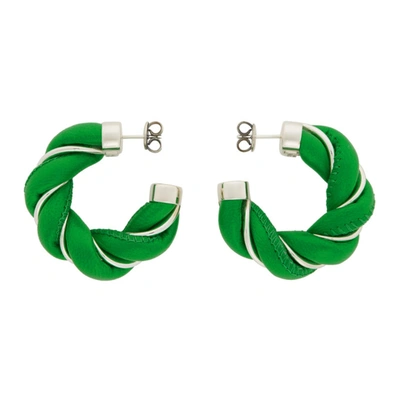 Shop Bottega Veneta Green & Silver Leather Twist Hoop Earrings In 3708 Parakeet