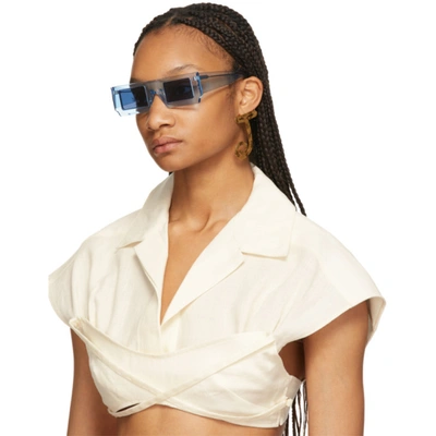 Shop Jacquemus Blue 'les Lunettes Soleil' Sunglasses