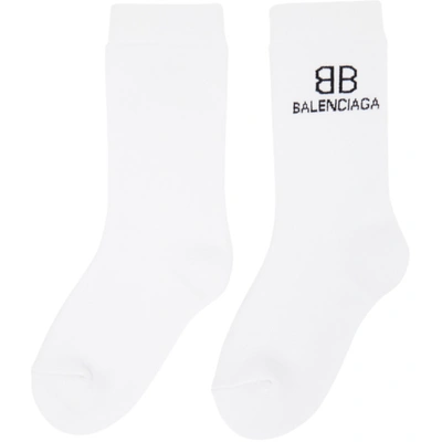 Shop Balenciaga White & Black Bb Socks