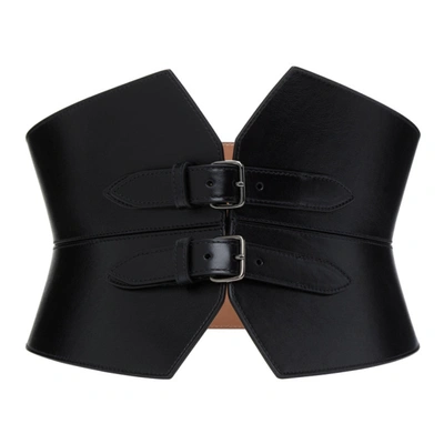 Shop Alaïa Black Double Buckle Corset Belt In 999 Black