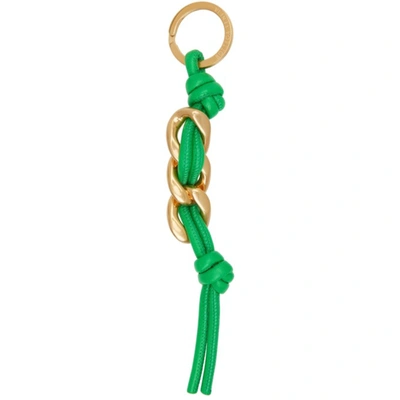 Shop Bottega Veneta Green Curb Chain Keychain In 3722 Parakeet Gold