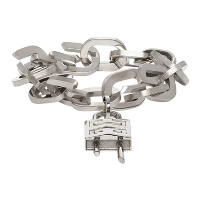 Shop Givenchy Silver G Link Padlock Bracelet In 040 Silver Grey