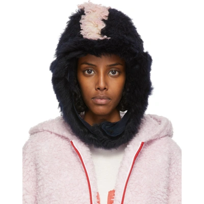 Shop Marni Black & Pink Shearling Earflap Hat In Spc09 Light Pink