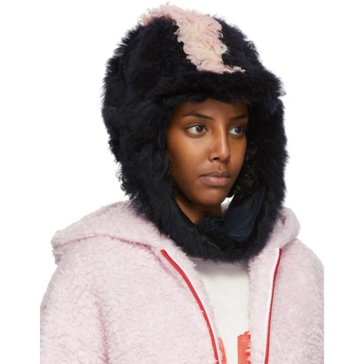 Shop Marni Black & Pink Shearling Earflap Hat In Spc09 Light Pink