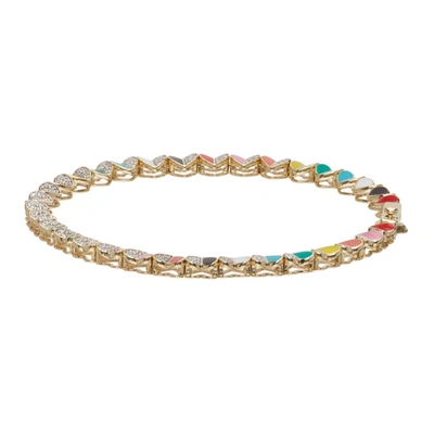 Shop Adina Reyter Gold Ceramic Pavé Folded Heart Tennis Bracelet