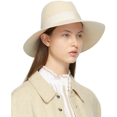 Shop Maison Michel Off-white Felt Kate Fedora In Seed Pearl