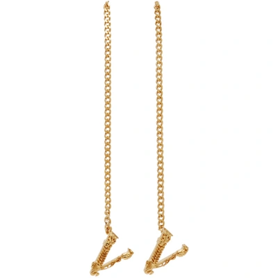 Shop Versace Gold Chain V Logo Earrings In 3j000 Gold