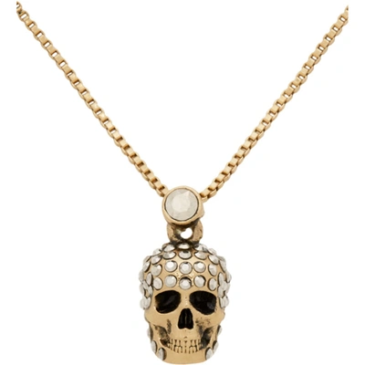 Shop Alexander Mcqueen Gold Pavé Skull Necklace In 2076 0468