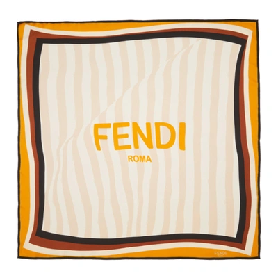 Shop Fendi Multicolor Silk Pequin Foulard Scarf In F1ekd Brown
