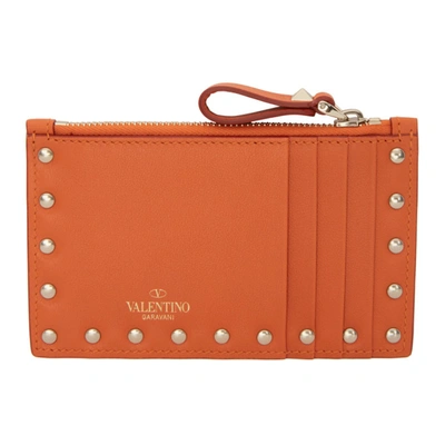 Shop Valentino Orange Rockstud Coin Pouch In W03 Orange Zest